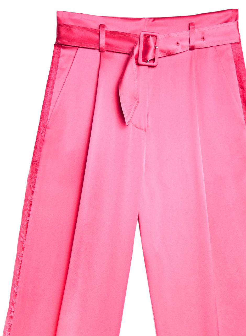 Plum rose - Lace Insert Belted Trouser | Fleur du Mal - DEMO