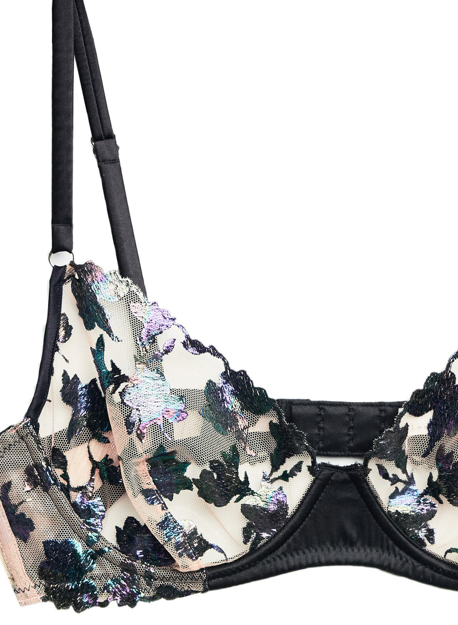 Black - Fuller Cup Prisma Embroidery Demi Bra | Fleur du Mal - DEMO
