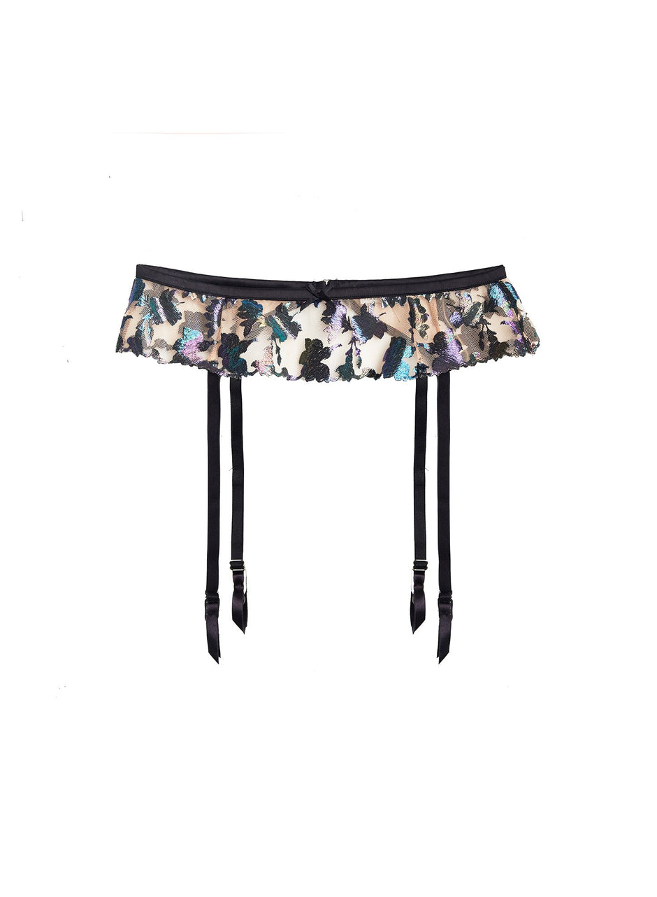 Black - Prisma Embroidery Garter Belt | Fleur du Mal - DEMO