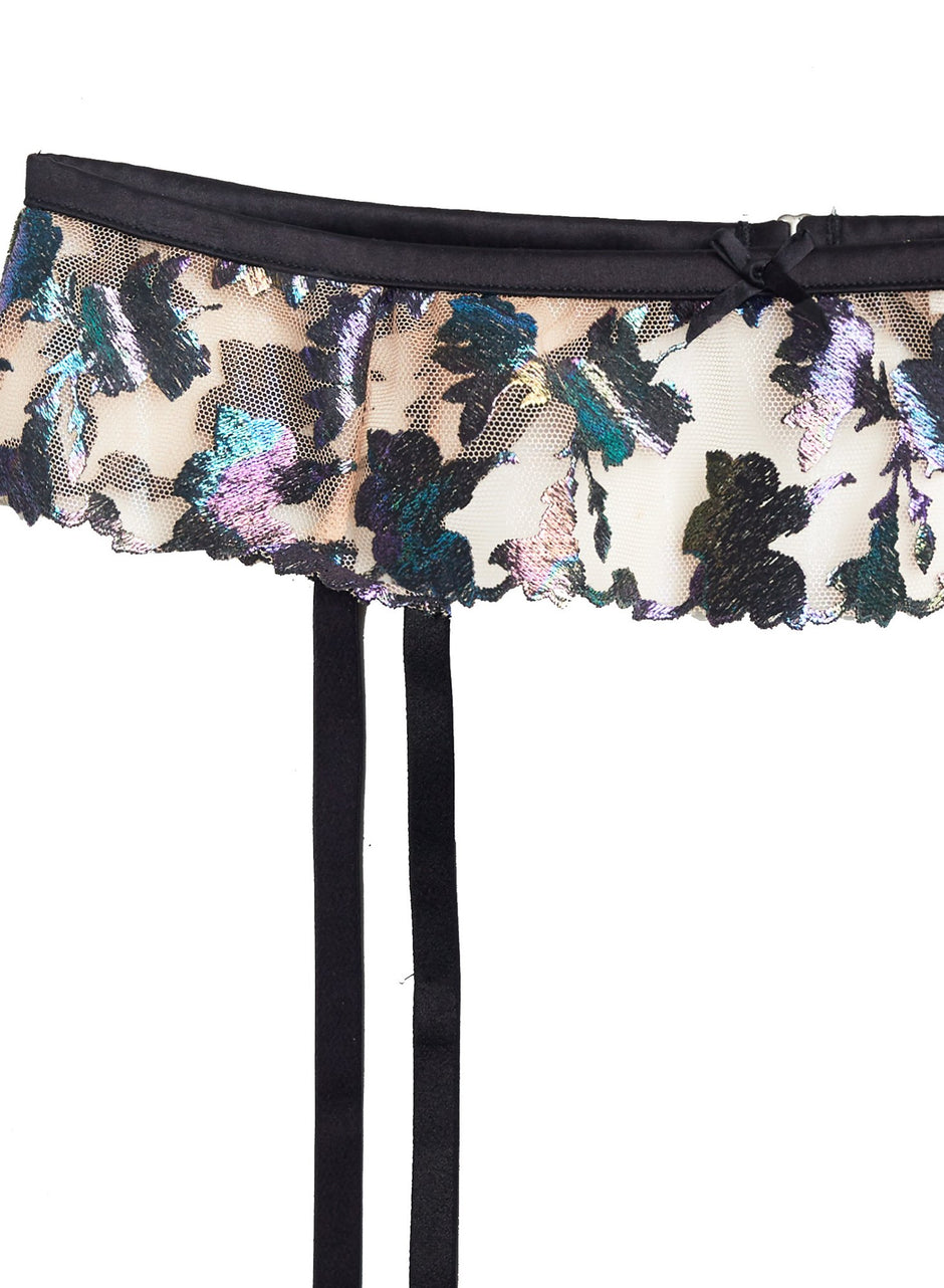Black - Prisma Embroidery Garter Belt | Fleur du Mal - DEMO