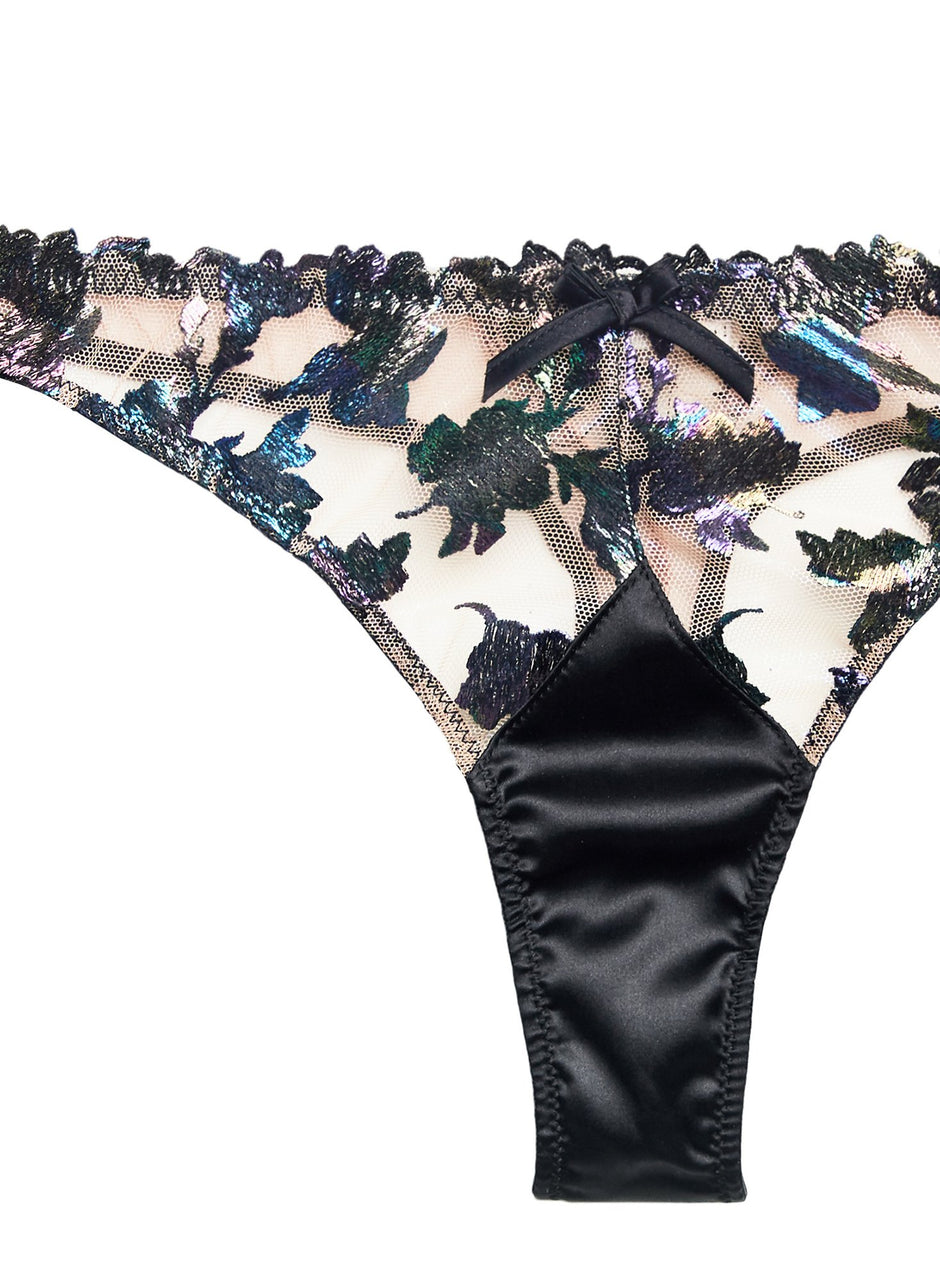 Black - Prisma Embroidery Thong | Fleur du Mal - DEMO