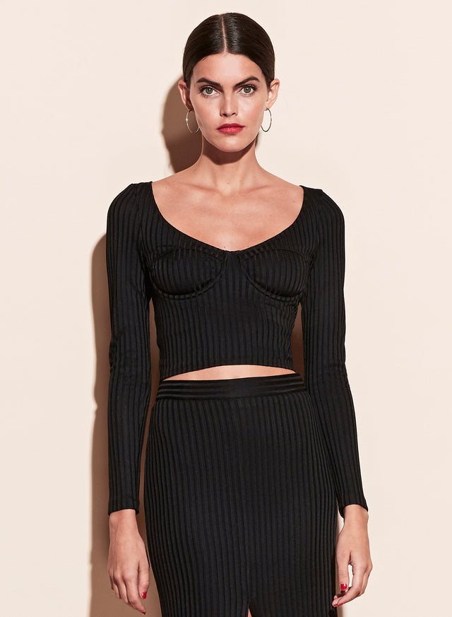 Black - Long Sleeve Knit Bra Top | Fleur du Mal - DEMO