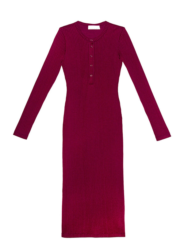 Bordeaux - Ribbed Knit Long Sleeve Henley Dress | Fleur du Mal - DEMO