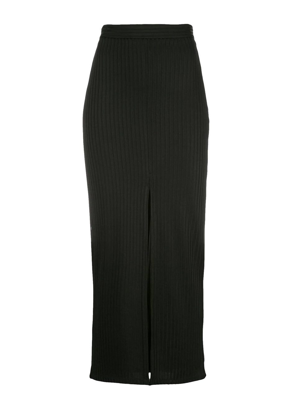 Black - Ribbed Skirt With Slit | Fleur du Mal - DEMO