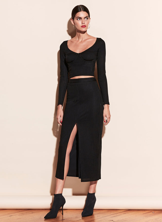 Black - Ribbed Skirt With Slit | Fleur du Mal - DEMO