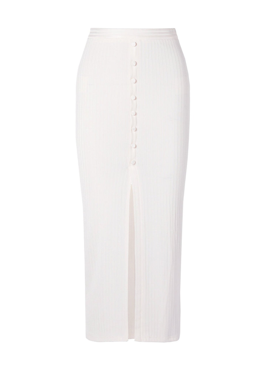 Ivory - Ribbed Snap Skirt With Slit | Fleur du Mal - DEMO
