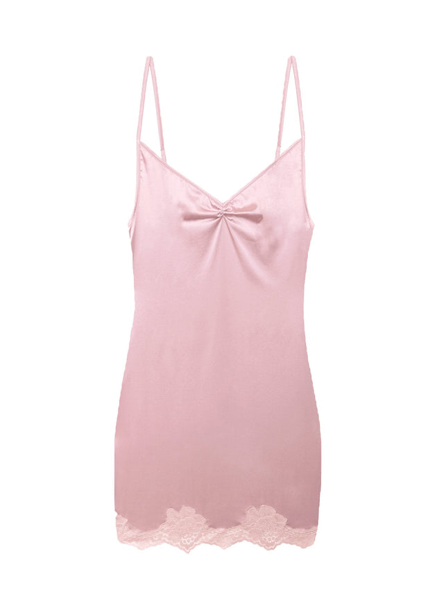 Rose pink - James Lace Rouched V-Neck Slip | Fleur du Mal - DEMO