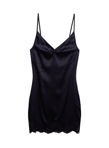 Black - James Lace Rouched V-Neck Slip | Fleur du Mal - DEMO