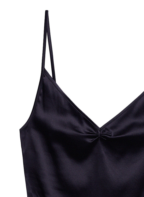 Black - James Lace Rouched V-Neck Slip | Fleur du Mal - DEMO