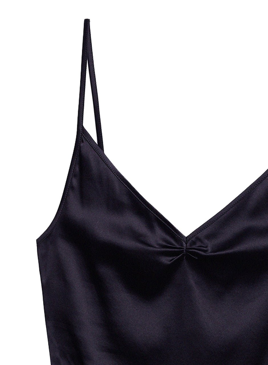 Black - James Lace Rouched V-Neck Slip | Fleur du Mal - DEMO