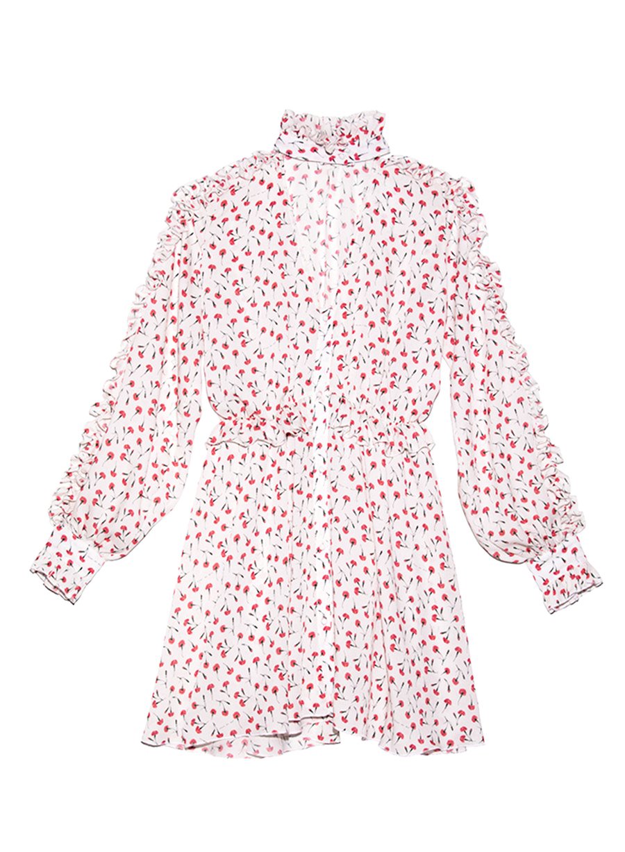 Fire opal carnation - Ruffle Shirt Dress | Fleur du Mal - DEMO