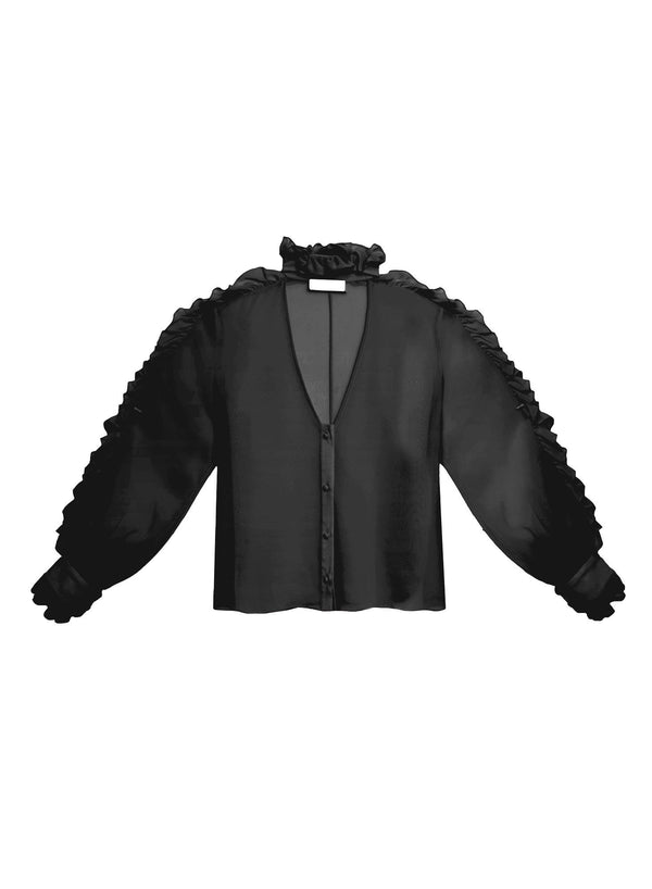 Black - Ruffle Neck Blouse | Fleur du Mal - DEMO