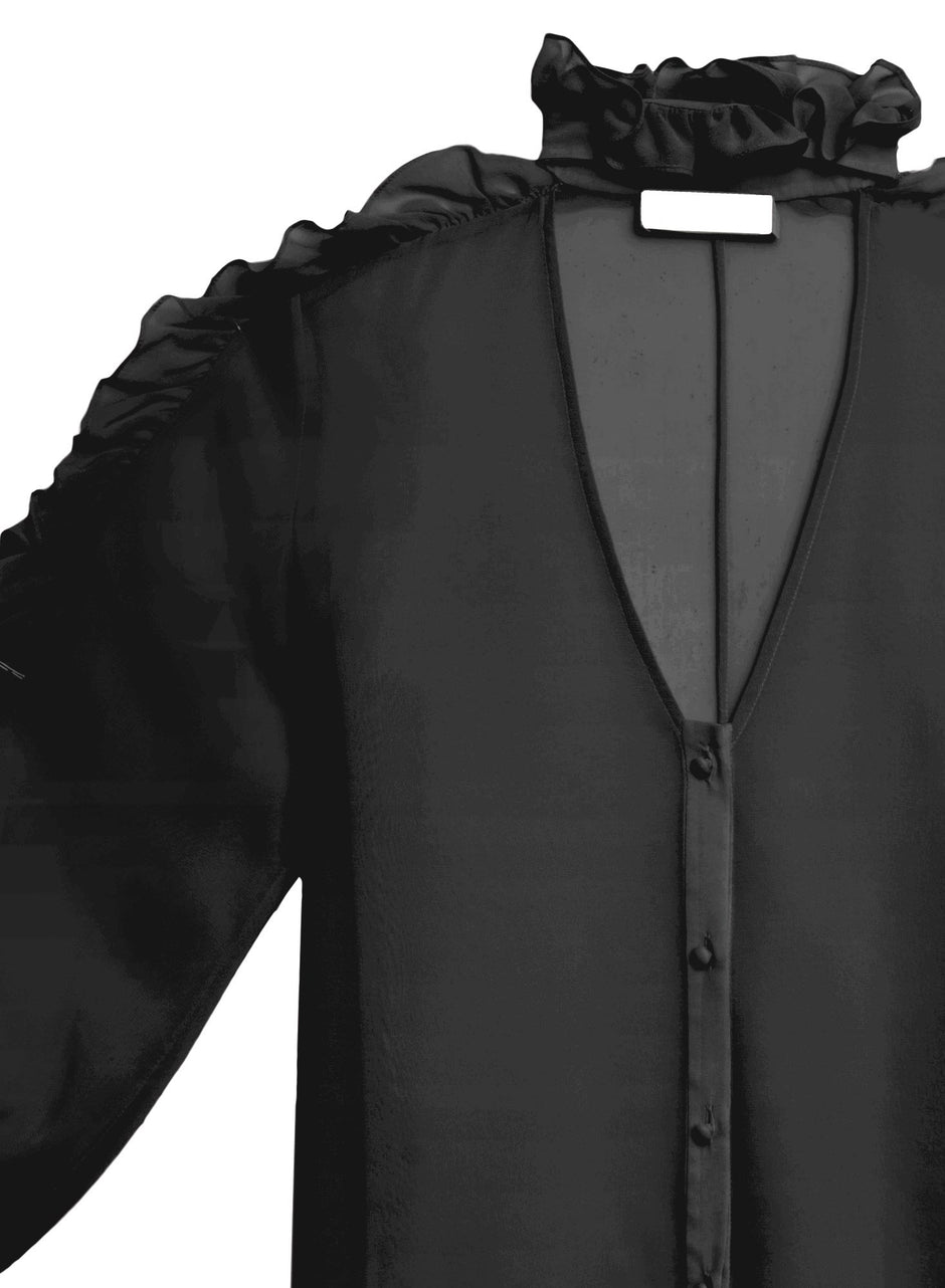 Black - Ruffle Neck Blouse | Fleur du Mal - DEMO