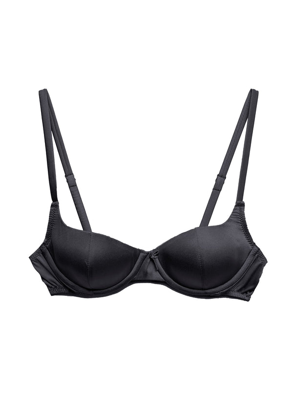 Black - Satin Luxe Balconette Bra | Fleur du Mal - DEMO