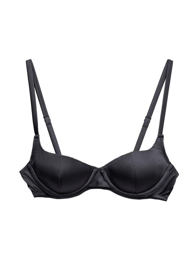 Black - Satin Luxe Balconette Bra | Fleur du Mal - DEMO