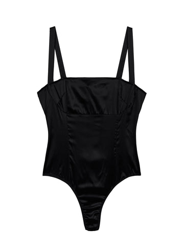 Black - Satin Ponte Paneled Bodysuit | Fleur du Mal - DEMO