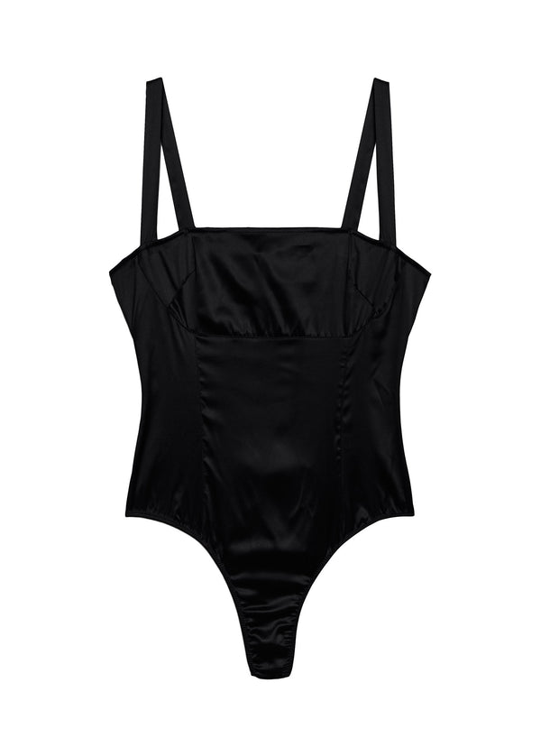Black - Satin Ponte Paneled Bodysuit | Fleur du Mal - DEMO