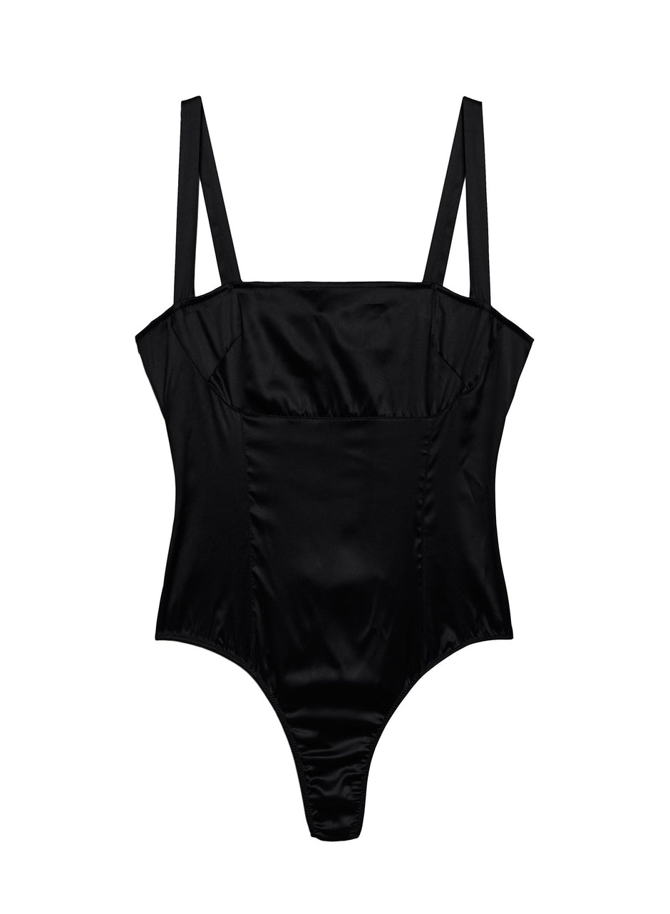 Black - Satin Ponte Paneled Bodysuit | Fleur du Mal - DEMO