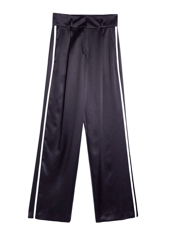 Black/ivory - Silk Piping Belted Pants | Fleur du Mal - DEMO
