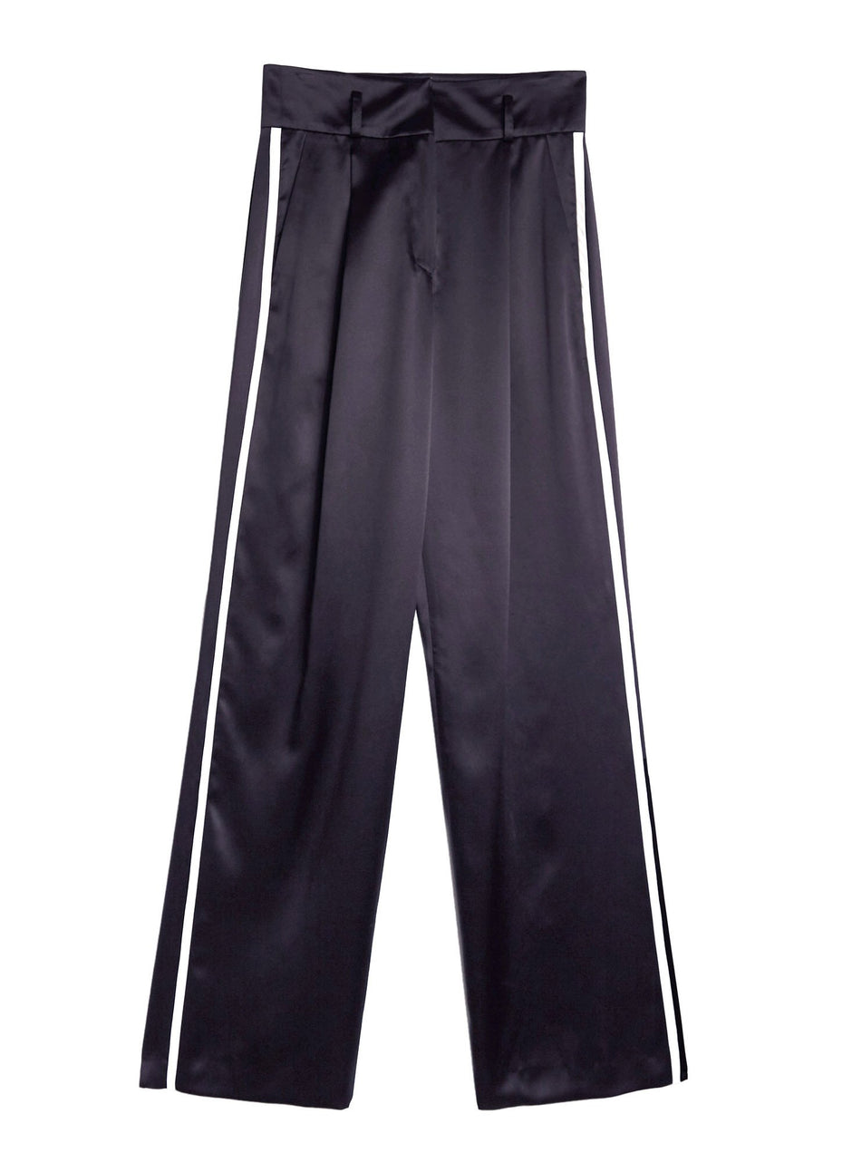 Black/ivory - Silk Piping Belted Pants | Fleur du Mal - DEMO