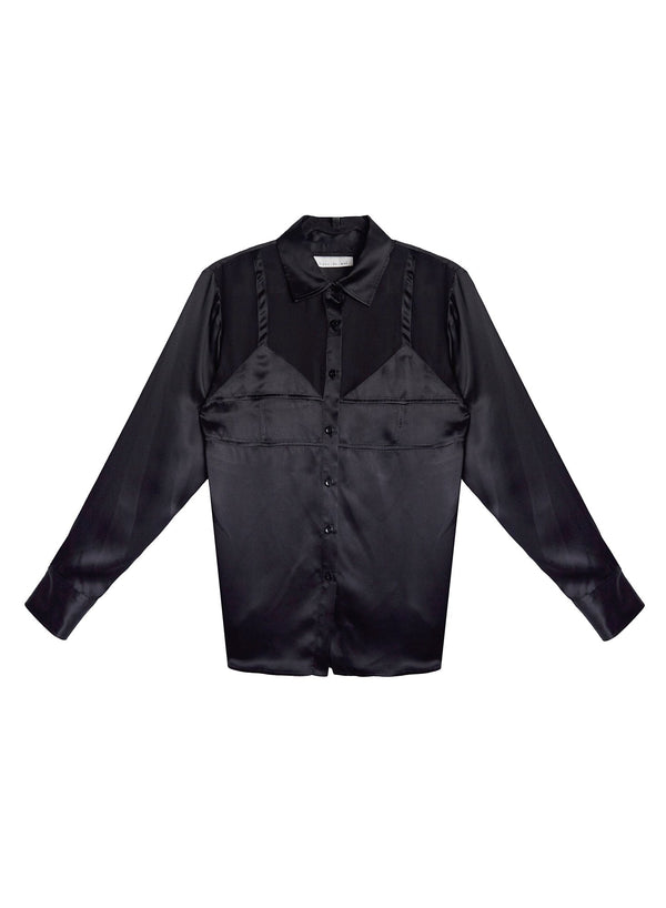 Black - Silk Bra Detail Shirt | Fleur du Mal - DEMO