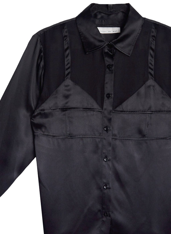 Black - Silk Bra Detail Shirt | Fleur du Mal - DEMO