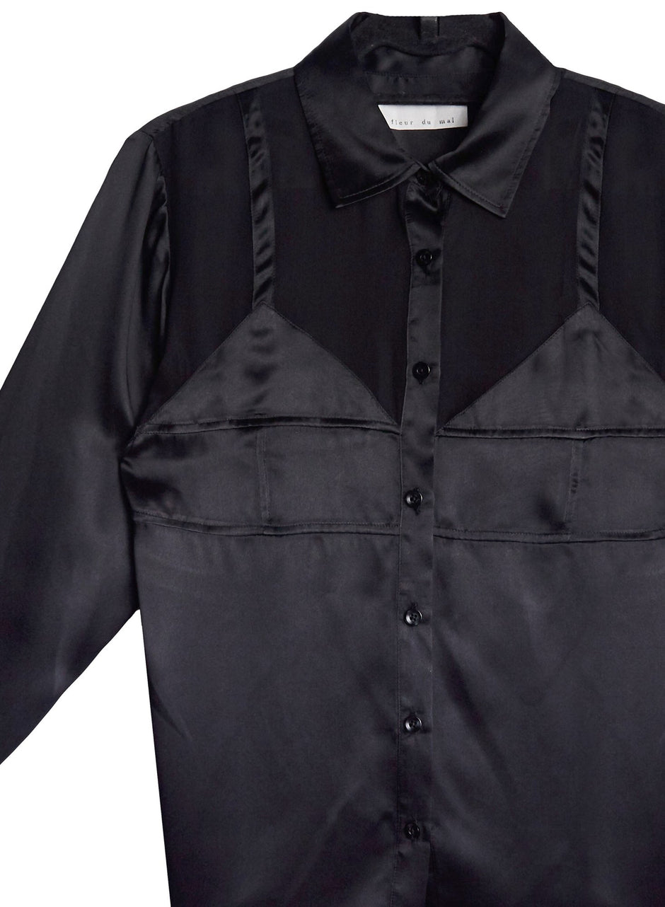Black - Silk Bra Detail Shirt | Fleur du Mal - DEMO