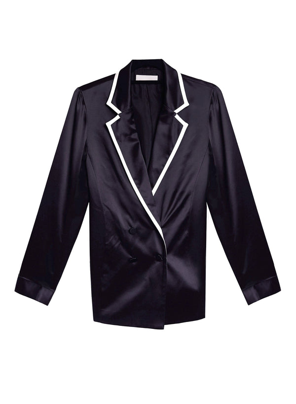 Black/ivory - Piped Double Breasted Blazer | Fleur du Mal - DEMO