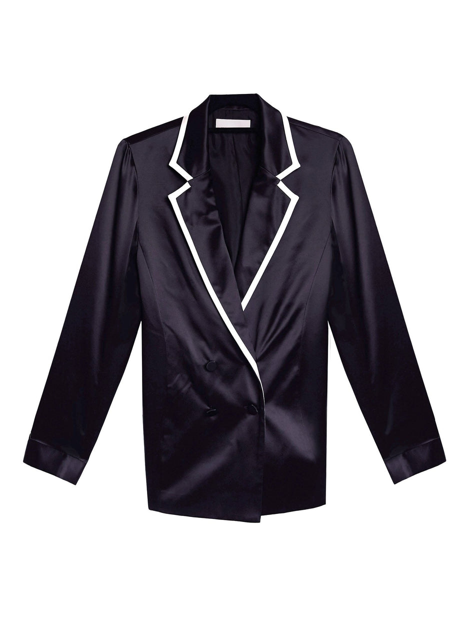 Black/ivory - Piped Double Breasted Blazer | Fleur du Mal - DEMO