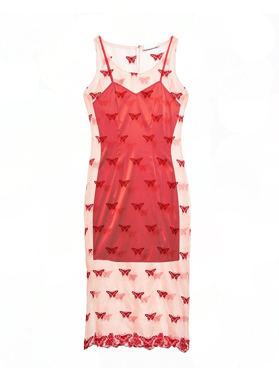 Pink opal - Embroidered Sleeveless Dress with Slip | Fleur du Mal - DEMO