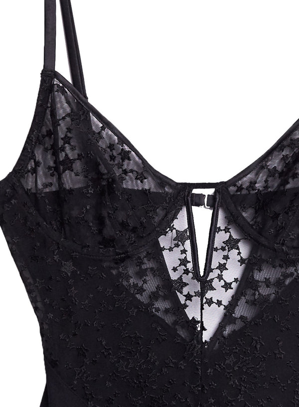 Black - Star Embroidery Bodysuit | Fleur du Mal - DEMO
