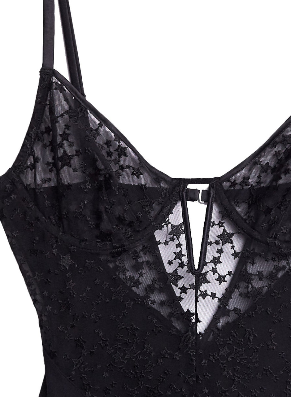 Black - Star Embroidery Bodysuit | Fleur du Mal - DEMO