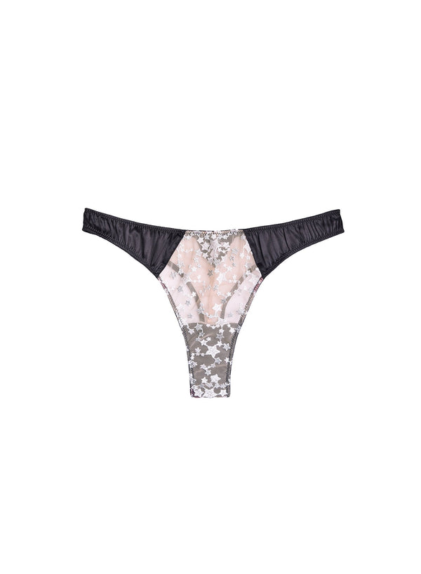 Silver/black - Star Embroidery Satin Framed Thong | Fleur du Mal - DEMO