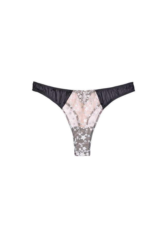 Silver/black - Star Embroidery Satin Framed Thong | Fleur du Mal - DEMO