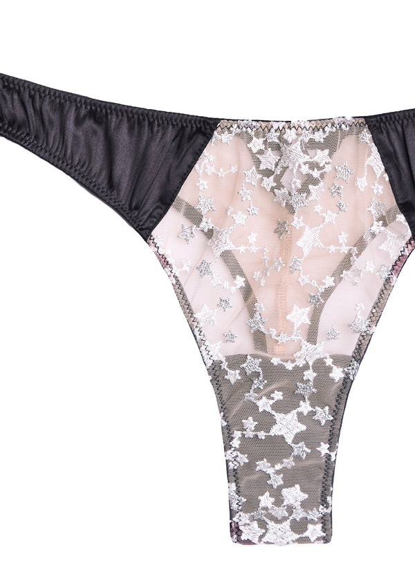 Silver/black - Star Embroidery Satin Framed Thong | Fleur du Mal - DEMO