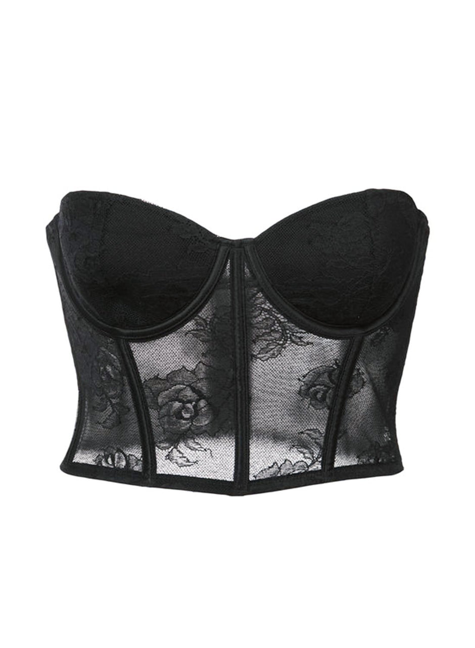 Black - Bouquet Lace Strapless Bustier Top | Fleur du Mal - DEMO