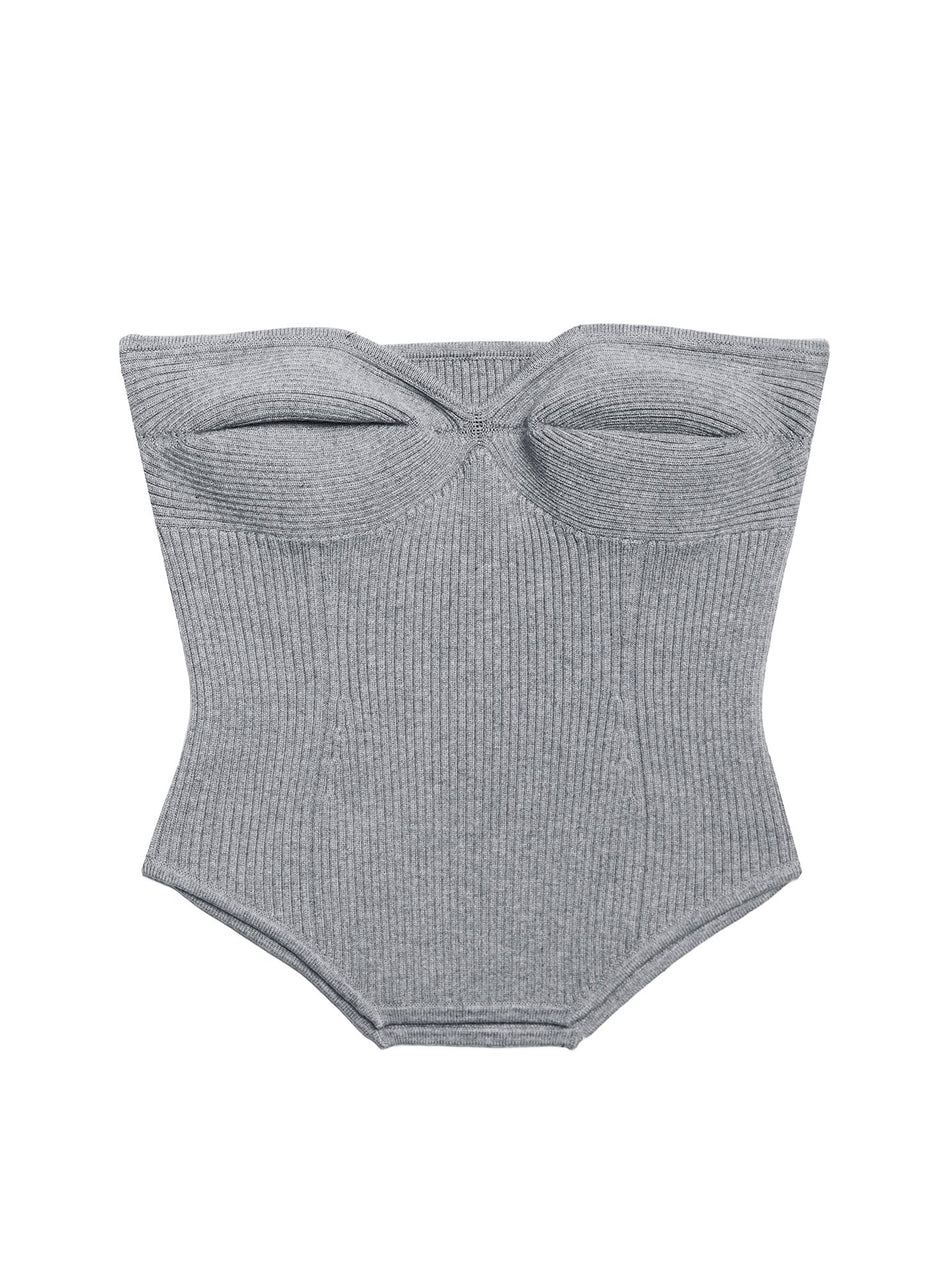 Heather grey - Strapless Knit Corset Top | Fleur du Mal - DEMO