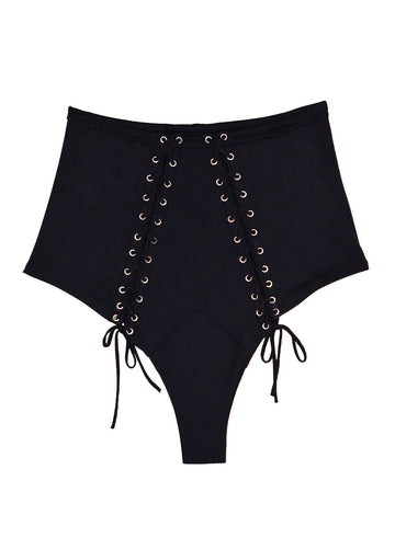 Black - Lace Up High Waist Bikini | Fleur du Mal - DEMO