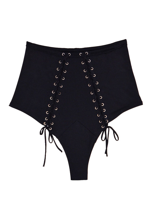 Black - Lace Up High Waist Bikini | Fleur du Mal - DEMO
