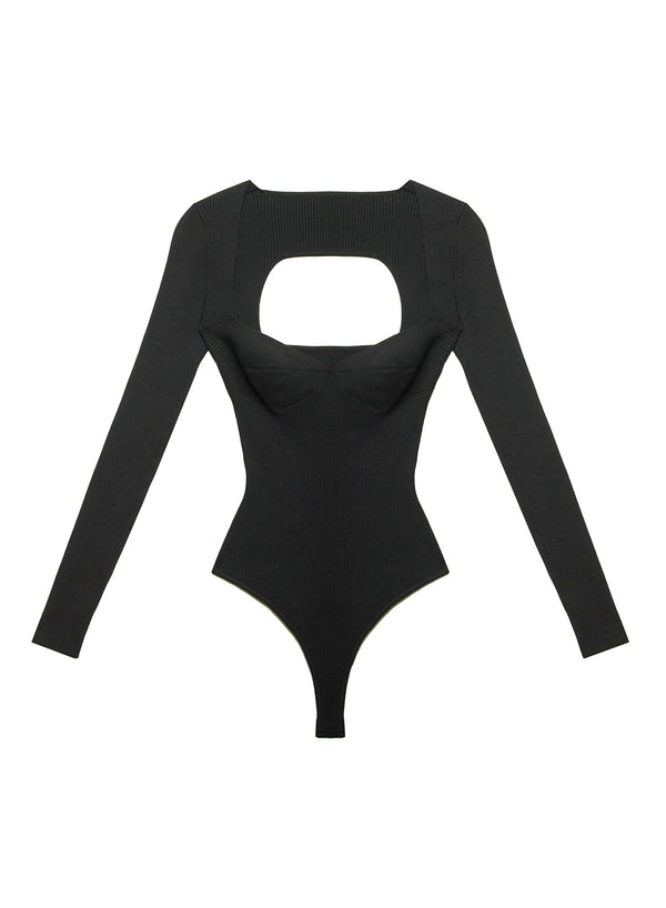 Black - Sweetheart Neckline Bodysuit | Fleur du Mal - DEMO