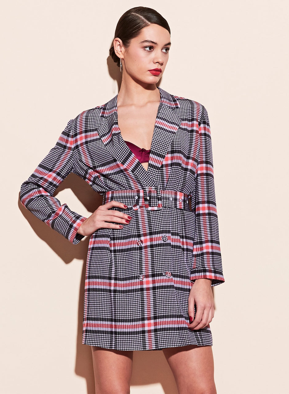 Tanzanite check - Belted Blazer Dress | Fleur du Mal - DEMO