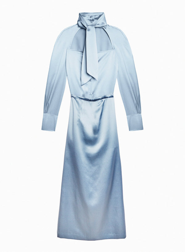 Steel blue - Tie Neck Décolleté Dress | Fleur du Mal - DEMO