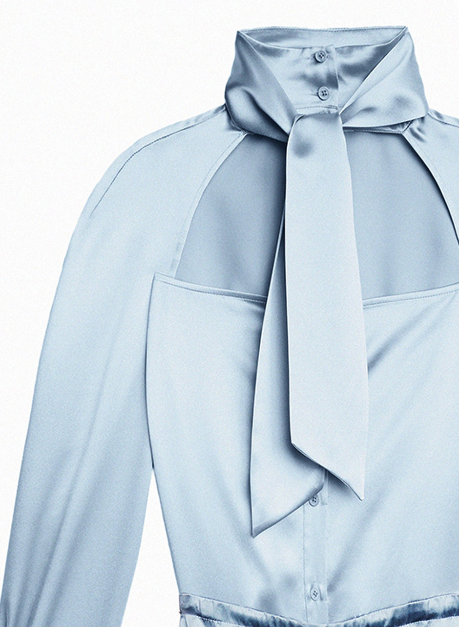 Steel blue - Tie Neck Décolleté Dress | Fleur du Mal - DEMO