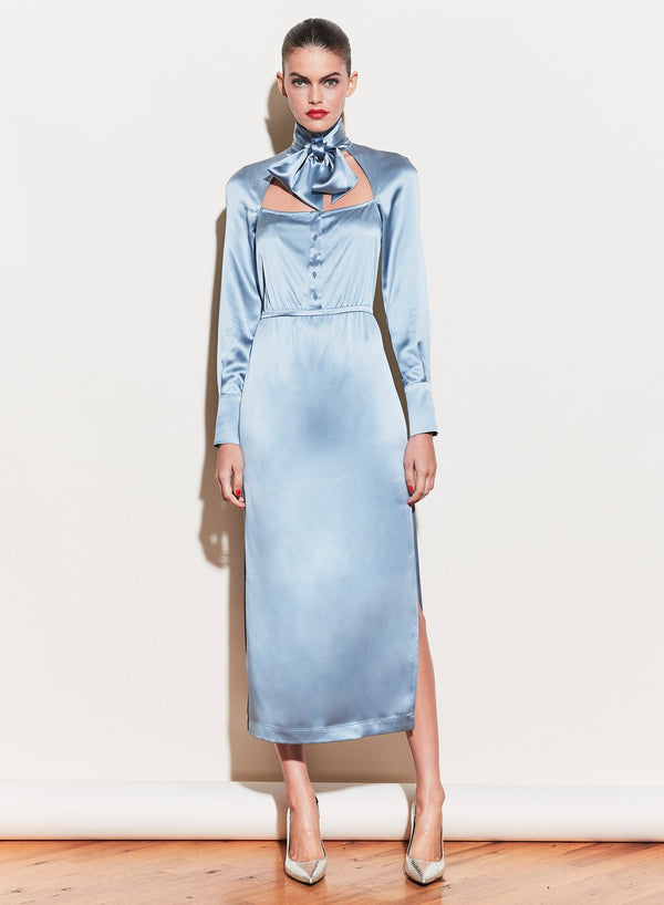 Steel blue - Tie Neck Décolleté Dress | Fleur du Mal - DEMO