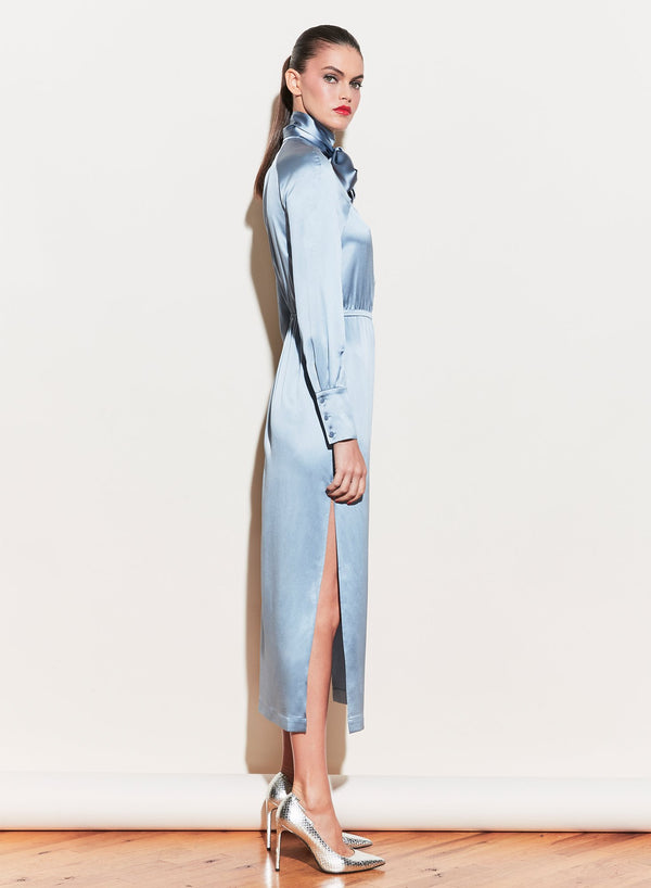 Steel blue - Tie Neck Décolleté Dress | Fleur du Mal - DEMO