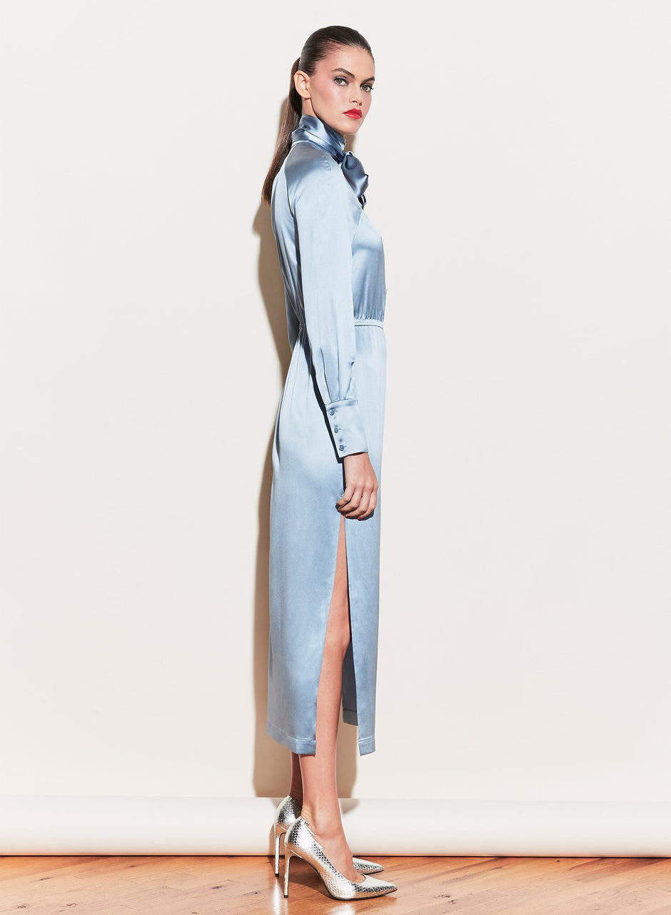 Steel blue - Tie Neck Décolleté Dress | Fleur du Mal - DEMO