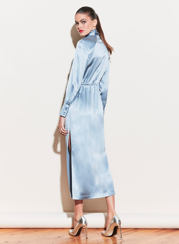 Steel blue - Tie Neck Décolleté Dress | Fleur du Mal - DEMO
