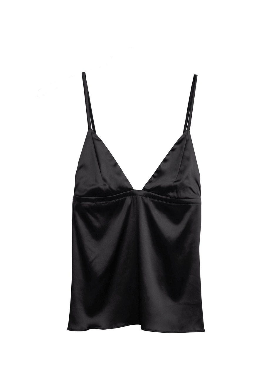 Black - Satin Luxe Triangle Cami | Fleur du Mal - DEMO