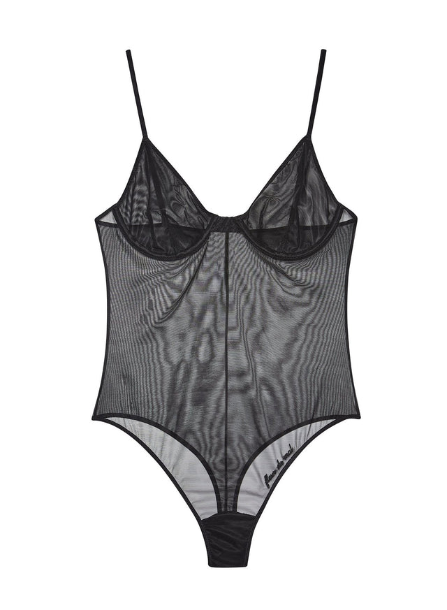 Black - Logo Embroidered Tricot Bodysuit | Fleur du Mal - DEMO