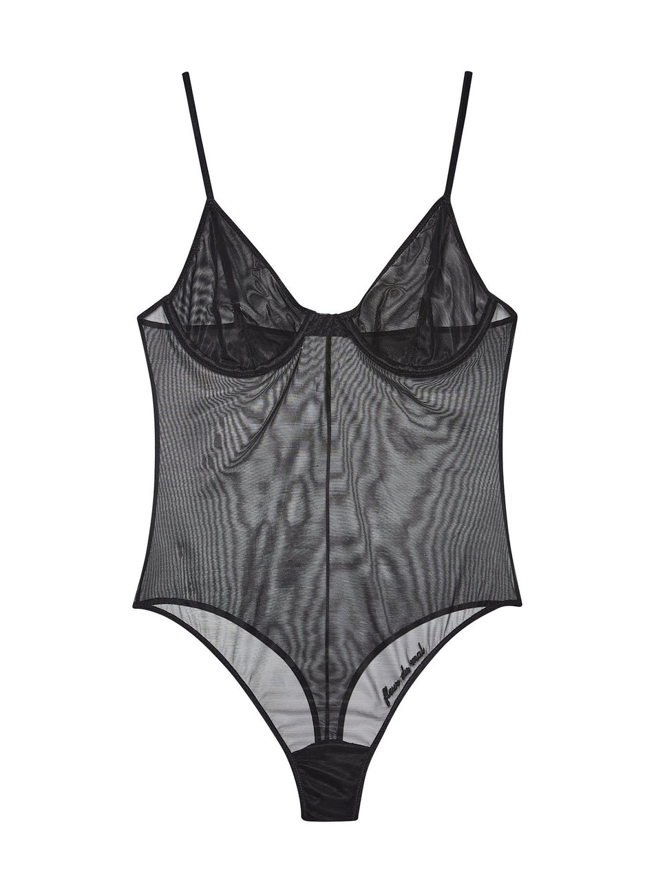 Black - Logo Embroidered Tricot Bodysuit | Fleur du Mal - DEMO
